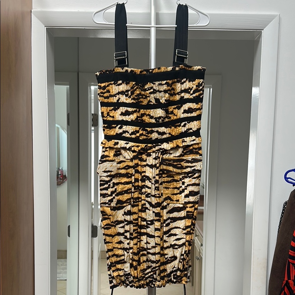 Dolce and Gabanna (D&G) Tiger Stripe Animal Print Pleated Cocktail Dress